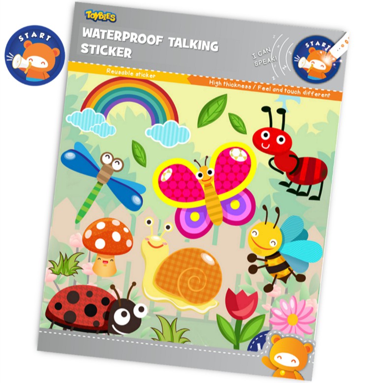 Toybies สติ๊กเกอร์กันน้ำ/พูดได้ ลายแมลง สามารถใช้กับปากกาพูดได้ ทนทาน กันน้ำ 100% - รูปที่ 2