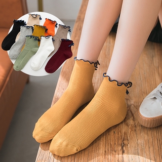 Kawaii Bow-knot Frilled Ruffles Ankle Socks Cotton Women Fashion Japanese Spring Lovely Ladies Socks Solid Girls Novelty Non Slip Short Socks