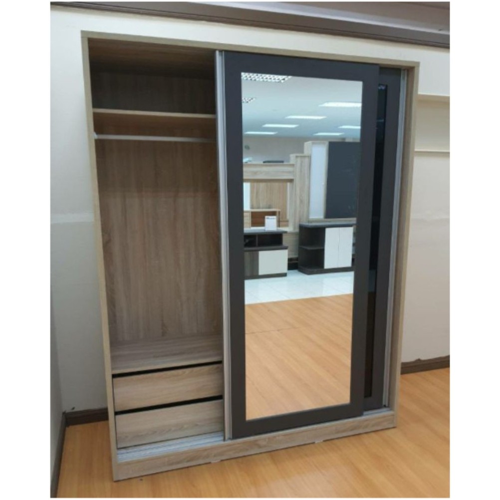 ตู้เสื้อผ้าบานเลื่อน 160 ซม. กระจกบานใหญ่ บานซอฟท์โคลสเปิด-ปิดได้นุ่มนวล - รูปที่ 2