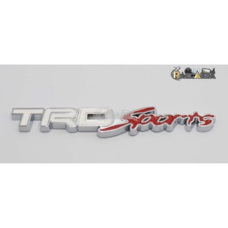 TRD Sports โลโก้TRD Sports สติ้กเกอร์ Sticker TRD Sports โลโก้โลหะ TRD Sports ติดข้างรถแบบ 1ชิ้น สีขาว-แดง