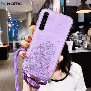 เคสป้องกันโทรศัพท์มือถืออีพ็อกซี่ใส แบบนิ่ม ลายดาว มีสายคล้อง สําหรับ Realme 3 3Pro 5 5i 5s 5Pro 6 6i 6Pro