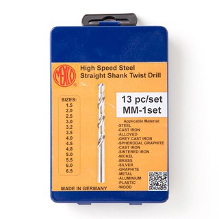 ดอกสว่านเจาะเหล็กไฮสปีด (13ตัว/ชุด) เม็กโก้ 40010113 Hss steel drill bit (13 pieces / set) mexico 40010113