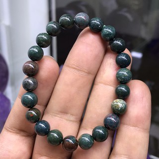 กำไรข้อมือหินแท้ กำไรหิน Green blood stone jasper ขนาด 8 มิล