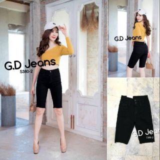 G.D.Jeans รุ่น 5380-2#กางเกงยีนส์3ส่วนผ้ายืดเปิดกระดุมหน้า2เม็ดทรงเรียบสีดำ