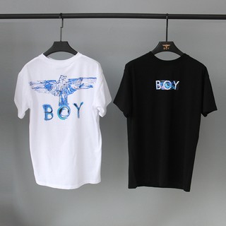 Boy London เสื้อยืดลายกราฟฟิตีลายเส้นตรงลายนกสีทองสำหรับผู้ชายและผู้หญิง