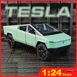 Klt 1:24 Tesla รถปิ๊กอัพ โลหะ โมเดล Diecast ของเล่นดึงกลับ ยานพาหนะ ของเล่นสําหรับเด็ก เด็กผู้ชาย รถบรรทุกอัตโนมัติ เสียง และของเล่นเบา