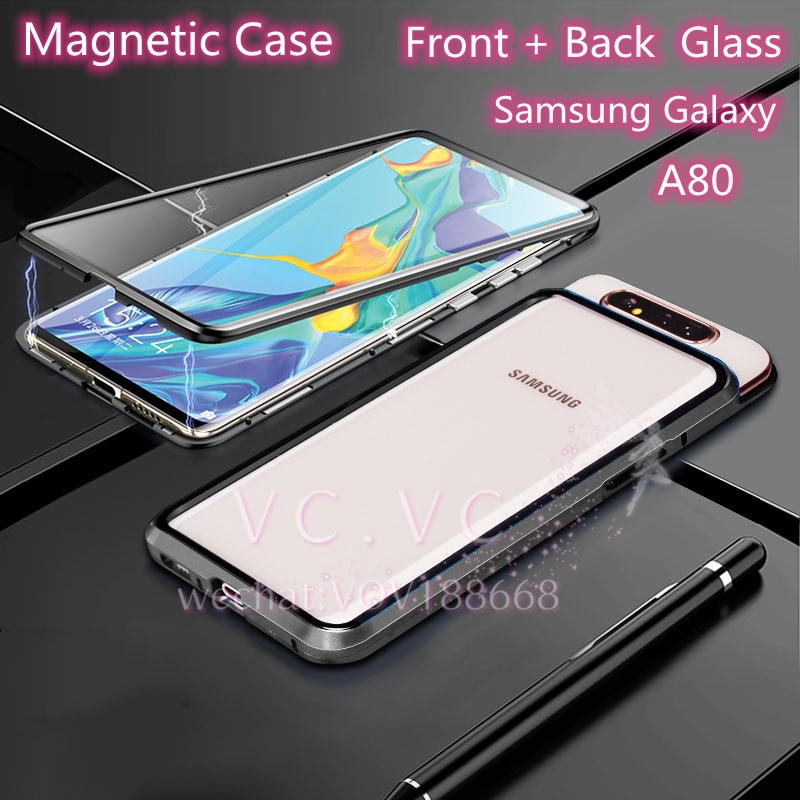 Samsung Galaxy A80 เคสโทรศัพท์มือถือแม่เหล็กโลหะ, เคสโทรศัพท์มือถือแก้ว, ประกบแม่เหล็ก, เคสกระจกสองด้าน, เคสโทรศัพท์มือถือ, เคสกันกระแทก, เคสป้องกัน,
