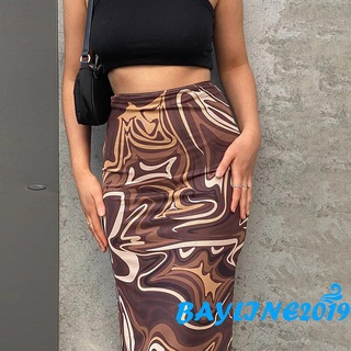 BAY-Women Half Dress, High Waist Wrapped Spring Summer Fall Dye Print Coffee Slimming Skirt