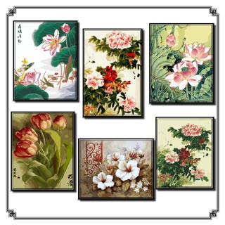 40*50cm DIY ภาพวาดสีน้ำมัน ภาพระบายสีตามตัวเลข Paint By Numbers  Chinese painting flowers