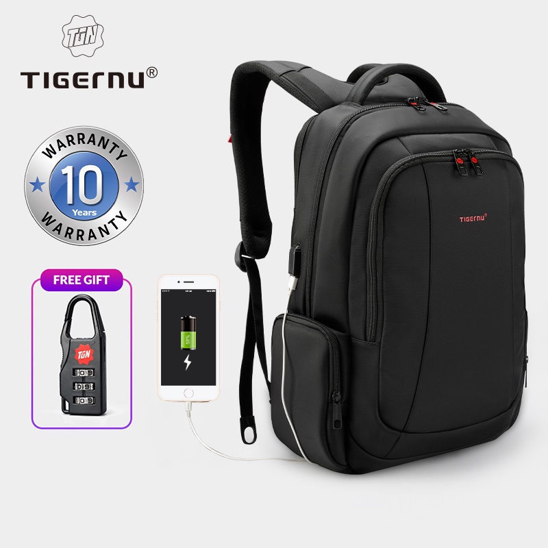 Tigernu 3143 USB กระเป๋าเป้สะพายหลัง ผ้าไนล่อน กันน้ำ ขนาด 15.6 นิ้ว 27 ลิตร