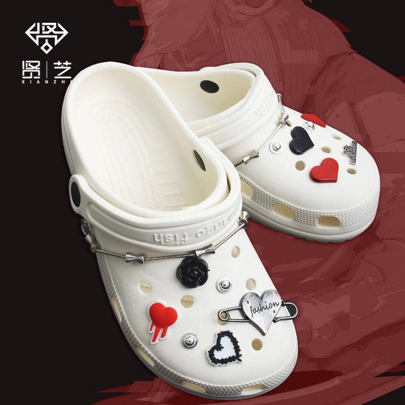 【🎈Ooyoudo】ใหม่ กําไลข้อมือ โลหะ สีดํา สีแดง DIY สําหรับตกแต่ง croc Charms Jibz【แตะผู้หญิง jibitz อุปกรณ์เสริม】