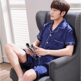 ราคา3333-1 ชุดนอนผู้ชายแขนสั้นขาสั้นน่ารักๆผ้าซาตินนิ่มใส่สบาย สีสวยสด สไตล์เกาหลี (สินค้าพร้อมส่ง)