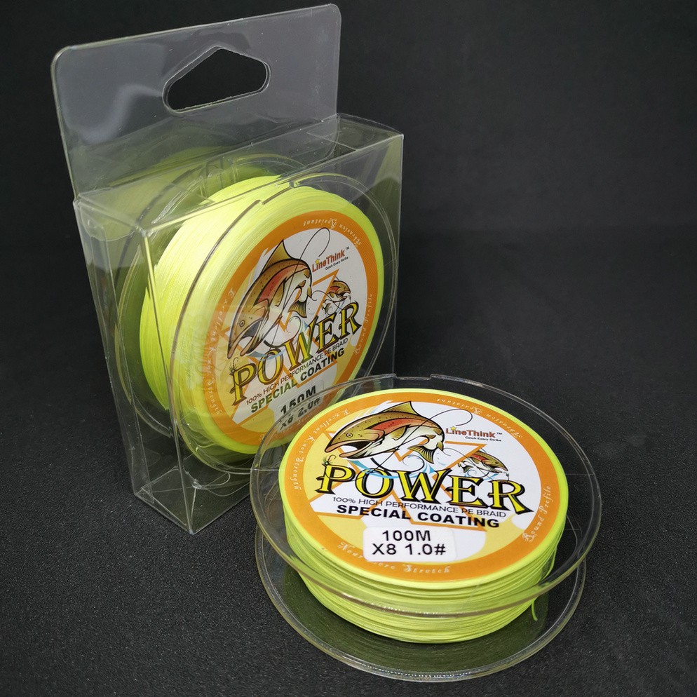 POWER สายตกปลา 100% PE สีเหลือง100เมตร ถัก8เส้น ( X8) เบอร์ 1.0 2.0 3.0 4.0 5.0 6.0 8.0 เหนียวๆ