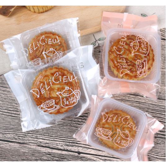 ถุงซีลขยายข้าง ลายกาน้ำชา (95-105ใบ/แพ๊ค) สำหรับใส่คุกกี้ ขนม