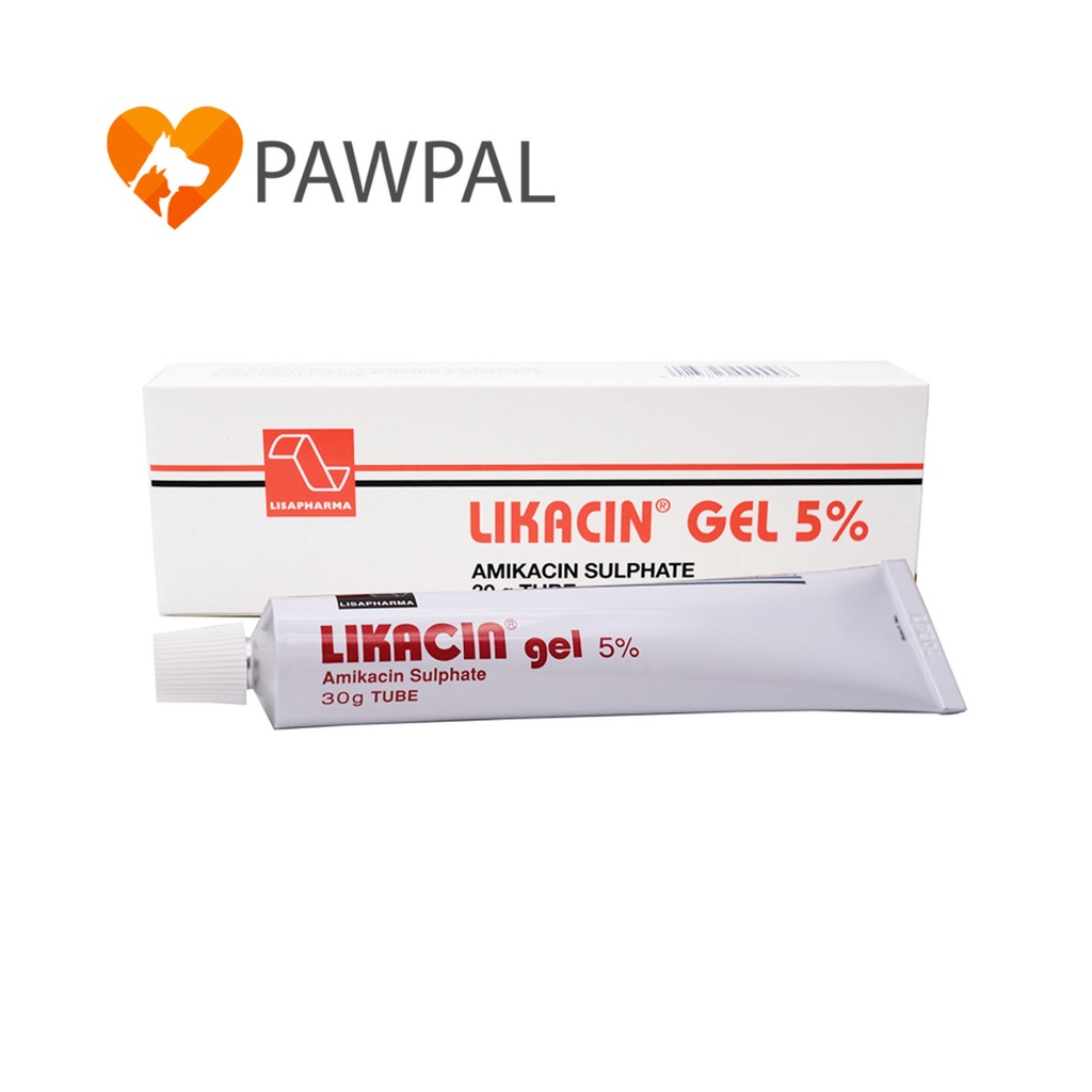 Likacin gel 5% 30 g ไลกาซิน เจล Exp.3/2025 แผลสด แผลติดเชื้อ แผลเบาหวาน แผลกดทับ แผลหนอง สัตว์เลี้ยง สุนัข แมว dog cat