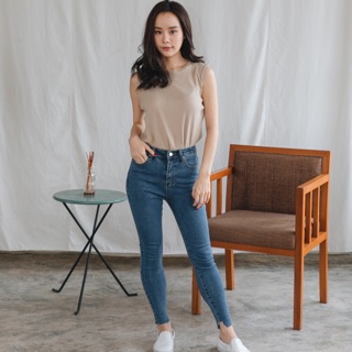 PANI Basic Skinny Denim (#PNJ007) กางเกงขายาว ทรงเดฟ ผ้ายืด ใส่สบาย มีดีเทลเล็กๆที่ปลายขา