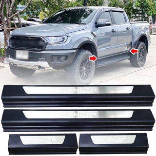 ชายบันได LED สีฟ้าFORD RANGER สคัพเพลท ฟอร์ด เรนเจอร์ ปี 2012 - 2021 สีชุป ขอบดำ จำนวน 4 ชิ้น