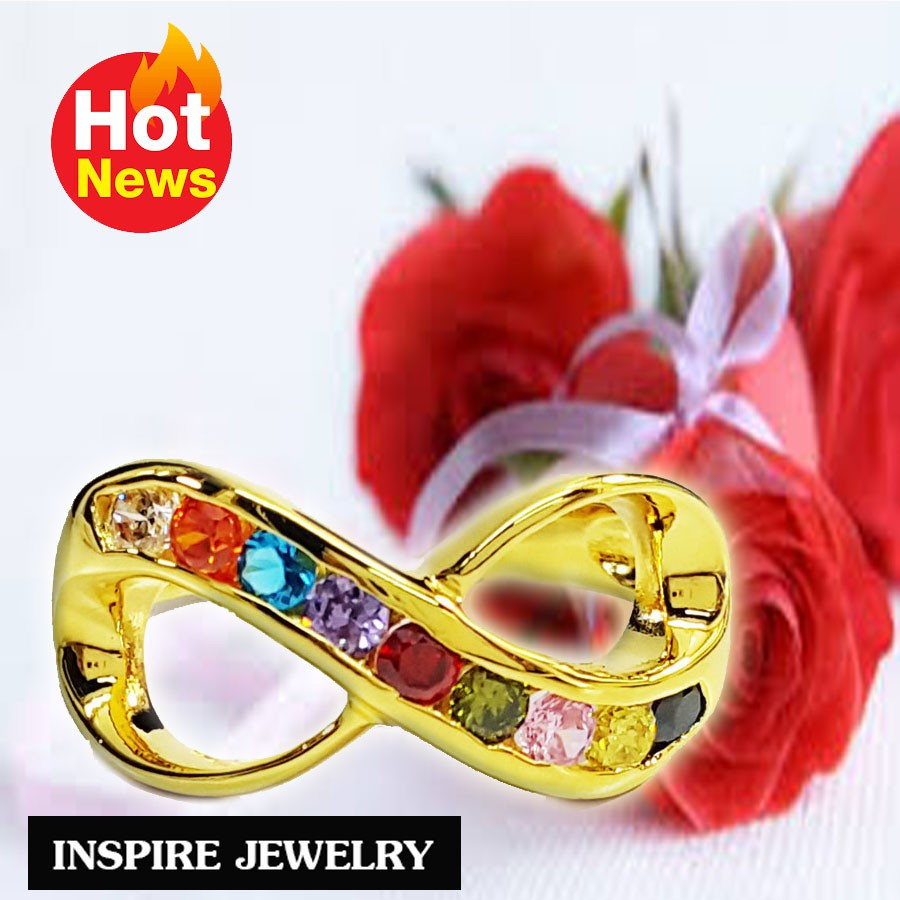 แหวน แหวนคู่ Inspire Jewelry ,แหวนรูป infinity ฝังพลอยนพเก้า งาน Design ตัวเรือนหุ้มทองแท้ 100% สวยหรู..... พร้อมกล่องกำ