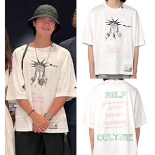 KPOP BTS Rap Monster เสื้อยืดผ้าฝ้ายเดียวกันผู้ชายผู้หญิงขนาดพิเศษ INS แนวโน้มแฟชั่นอนุสาวรีย์เทพีเสรีภาพพิมพ์แขนสั้น bt