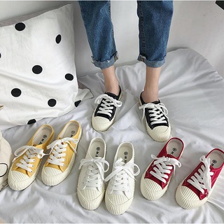 รองเท้าผ้าใบขอบบิสกิต แบบเปิดส้น ใส่ง่าย ถอดง่าย น้ำหนักเบา [48]