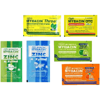 Mybacin Zinc lemon and orange มายบาซิน ลูกอม (ซื้อขั้นต่ำ 3 ซอง) รสเลมอน รสส้ม รสมิ้นท์ มีส่วนผมซิงค์ / Xylitol