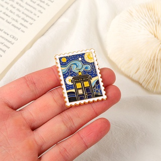 Starry Night Stamp Enamel Pins  Van Gogh Art Brooches Lapel Badges Oil Painting Jewelry Gift for Friends