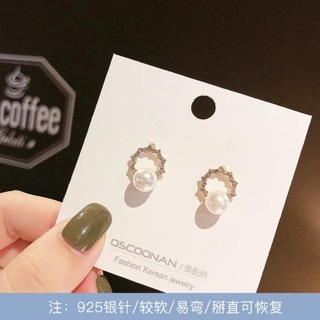 (พร้อมจัดส่งไทย) ต่างหูเพชรมุกทันสมัยและสง่างาม925เงินเข็ม pearl diamond elegant earrings 【stylewe】