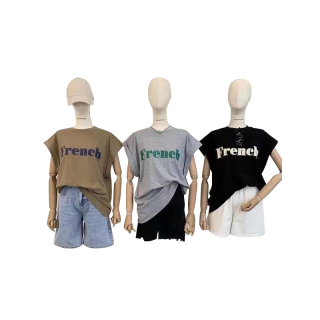 เสื้อแขนกุด โอเวอร์ไซส์ French ใส่สบาย แมทช์เสื้อผ้าง่าย