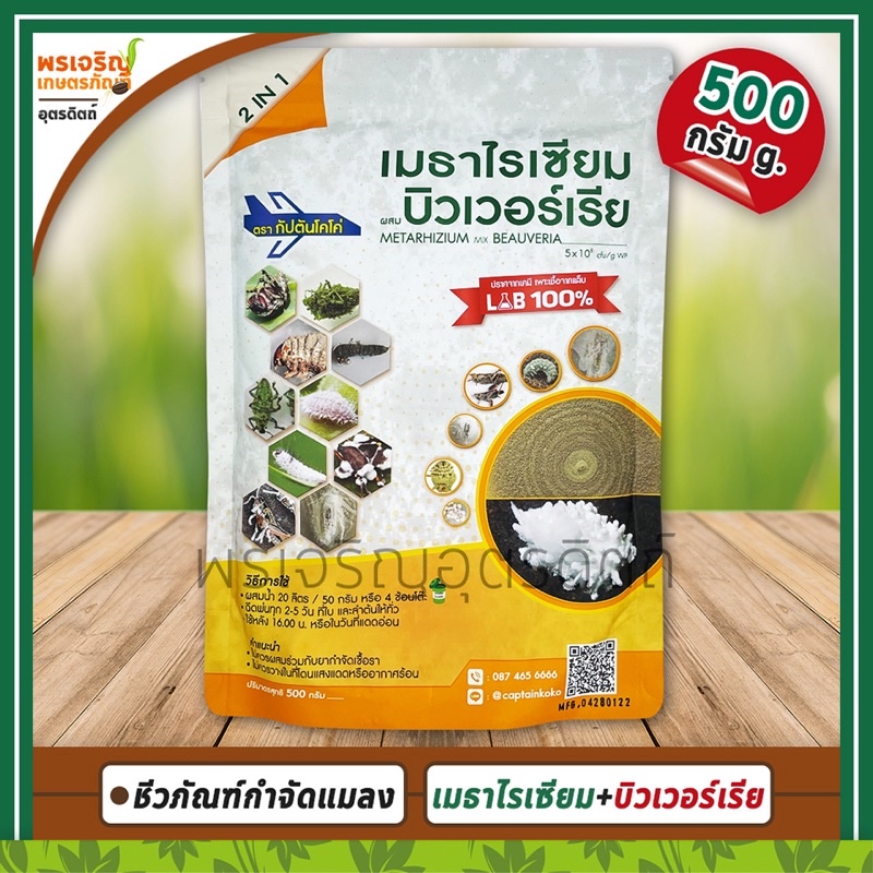 เชื้อราเมธาไรเซียม ผสม เชื้อราบิวเวอร์เรีย แบบผง (500 กรัม) ชีวภัณฑ์กำจัดแมลง ปราศจากสารเคมี กำจัดด้วง เพลี้ย หนอน ไรแดง