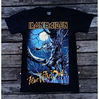 [100% Cotton] เสื้อยืดลําลอง ผ้าฝ้าย 100% แขนสั้น พิมพ์ลาย IRON MAIDEN FEAR OF THE DARK ALBUM EDITION สีดํา พลัสไซซ์ XS-