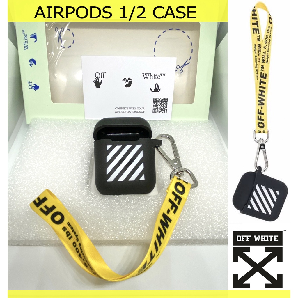 OFF-WHITE Airpods case รุ่น 1/2 ใหม่พร้อมกล่อง สายคล้องมือสกรีนลาย งานแท้ 100% iphone แอร์พอด เคส 2