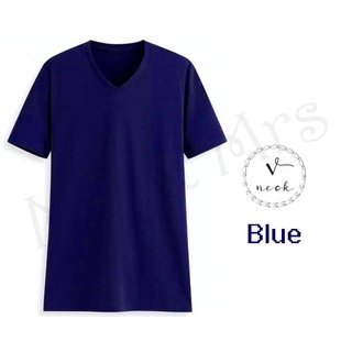 เสื้อยืดสีพื้น เสื้อคอวี เสื้อยืดคอวี T-Shirt ผ้าCotton (สีน้ำเงิน)