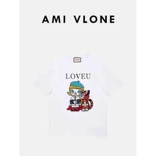 Amivlone loves you series LOVEU เสื้อยืดแขนสั้น พิมพ์ลายบาร์บี้ สีขาว แฟชั่นฤดูร้อน สําหรับผู้หญิง