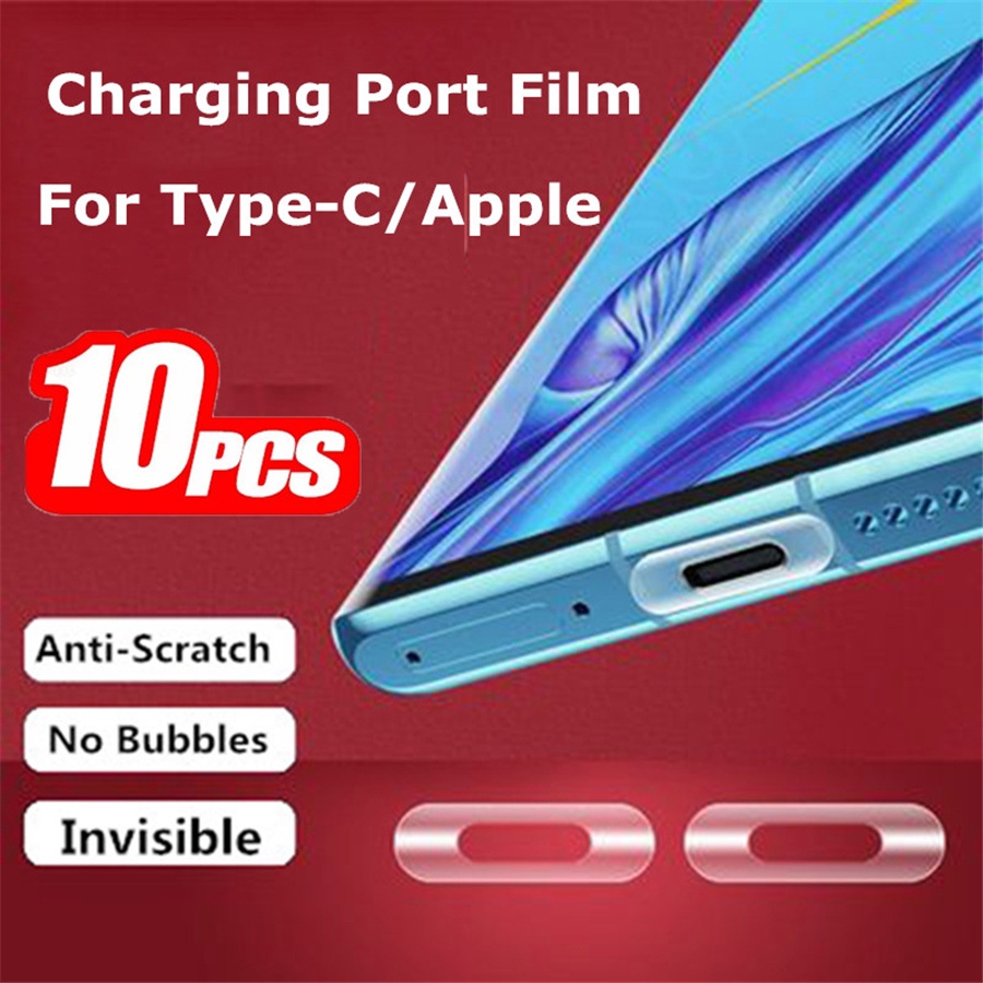 สติกเกอร์ฟิล์มป้องกันพอร์ตชาร์จ 10 ชิ้น สําหรับ iPhone หรือโทรศัพท์มือถือทั่วไป สําหรับฟิล์มกันรอย Type-C