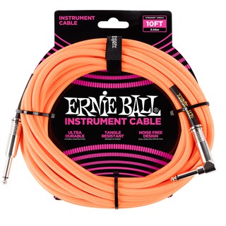 ERNIE BALL® สายแจ็คกีตาร์ แบบไนลอนถัก ยาว 3 เมตร หัวตรง/หัวงอ (10FT Braided, Straight / Angle Instrument Cable / P06079)