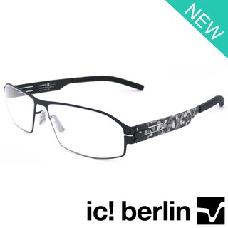 Ic Berlin แว่นตารุ่น 002 C-5 สีดำขาลาย Arne กรอบเต็ม ขาข้อต่อ วัสดุ สแตนเลส สตีล Eyeglass ทางร้านเรามีบริการรับตัดเลนส์