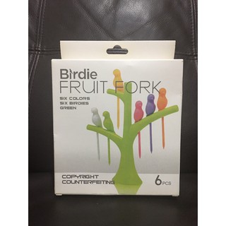 ไม้จิ้มฟัน Birdie fruit fork ต้นไม้สีชมพู นก 6 ตัว