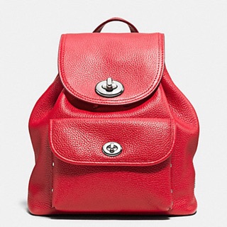 MINI TURNLOCK RUCKSACK IN PEBBLE LEATHER (COACH F37581) SILVER/TRUE RED