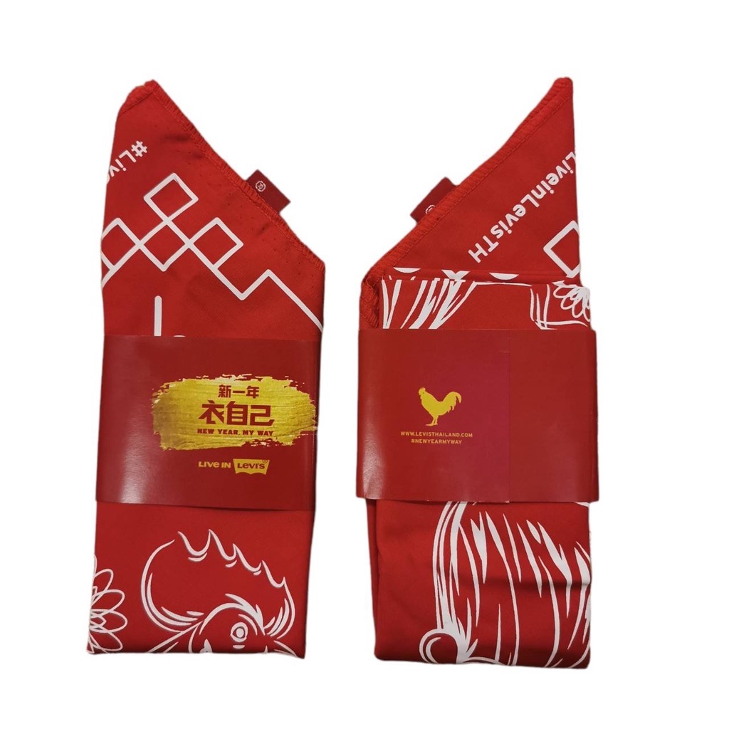 ผ้าเช็ดหน้า Levi's USA Cotton100% ผ้า Bandana ผืนใหญ่ ผ้าผูกผม สีแดง Handkerchief - รูปที่ 4