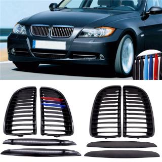 1 คู่ด้านหน้ากลอสแมตต์คาร์บอน M สีดำ 1 เส้นไม้ระแนงไต Grille Grill สำหรับรถ BMW E90 E91 4 ประตู 2005 2006-2008