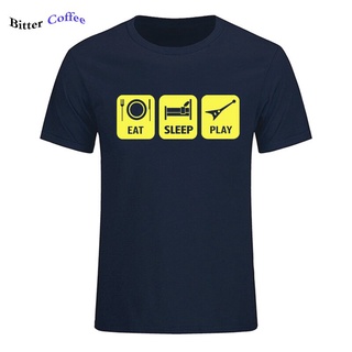 [100% Cotton] เสื้อยืดแขนสั้น ผ้าฝ้าย พิมพ์ลาย Eat Sleep Play Guitar แฟชั่นฤดูร้อน สําหรับผู้ชาย