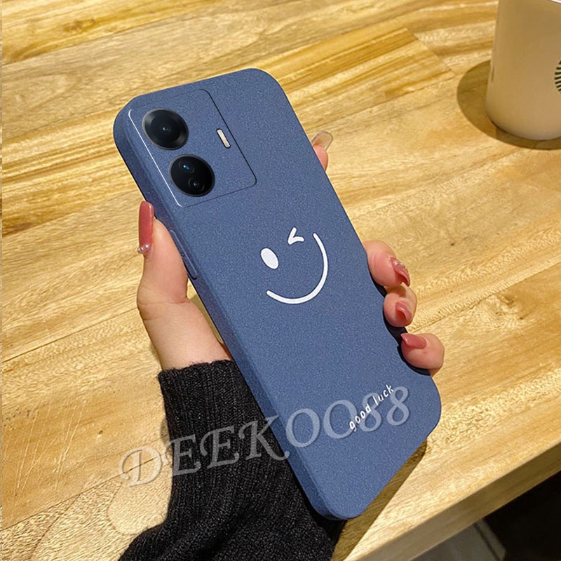 เคสโทรศัพท์มือถือ วีโว่ VIVO Y77 Y55 Y30 Y76 Y75 V23 V23E X80 Pro Y01 Y15A Y15S 5G 4G Smartphone Casing Happy Simple Phone Cell Case Matte Silicone TPU Softcase Solid Color Couple Loves Back Cover VIVOY77 #8