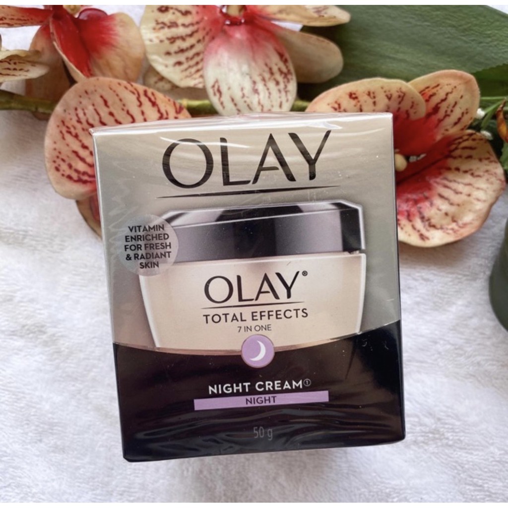 50 ml. หมดอายุ 09/28 Olay Total Effects 7 In One Night Cream โอเลย์ โททัล เอฟเฟ็คส์ 7 อิน 1 ไนท์ ครีม ดำ