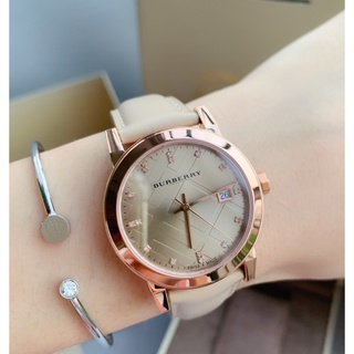 COD นาฬิกาข้อมือ Burberry the city rosegold beige leather watch คริสตัล❗️ BU9131