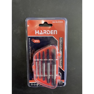 ชุดถอนสกรูเกลียวซ้าย HARDEN 610555 มี 5 ชิ้น ขนาด 3-6 mm. , 6-8 mm. , 8-11 mm. , 11-14 mm. , 14-18 mm.