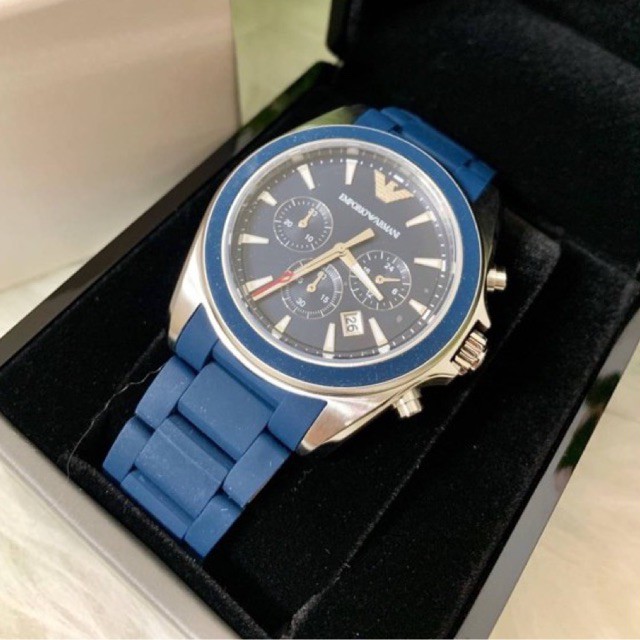 (ผ่อน0%) นาฬิกา🦋EMPORIO ARMANI🦋Sportivo Chronograph Blue Dial Men's Watch AR6068 สายสีน้ำเงิน