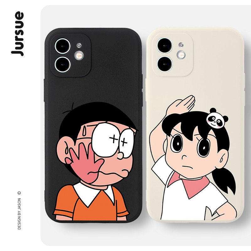 JURSUE เคสคู่ เคสไอโฟน คู่รัก ขอบเหลี่ยมกันกระแทกซิลิโคนนุ่มการ์ตูนตลก เคสโทรศัพท์ Compatible for iPhone 16 15 14 13 12 11 Pro Max SE 2020 X XR XS 8 7 Plus พลัส XYA1285
