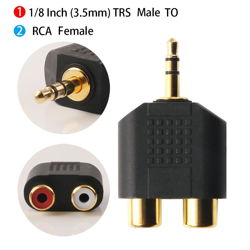 อะแดปเตอร์แปลงหัวต่อสายสัญญาณ Gold Plated 3.5mm Stereo to 2-RCA Male to Female Adapter,Audio Splitter Adapter, Dual RCA