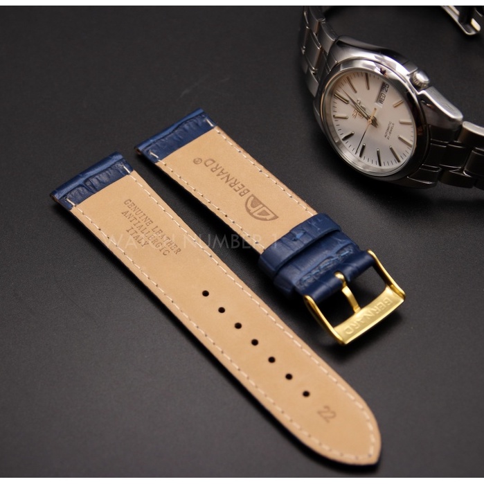 สายนาฬิกาหนังแท้ BERNARD E-546 + Spring Bar จากประเทศอีตาลี เย็บด้ายสี ล็อคแบบนาฬิกา Swiss แข็งแรง ทนทาน