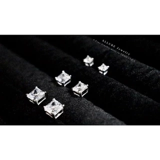 ต่างหูเพชร เงินแท้ 925 ชุบเคลือบทองคำขาว ประดับเพชร Square CZ Swiss Diamond - Allure Jewelry